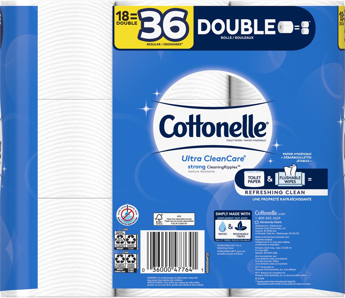 slide 8 of 8, Cottonelle Ultra CleanCare Toilet Paper, Strong Bath Tissue, Septic-Safe, 18 Double Rolls, 18 ct