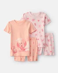 Carter's Baby Girl Seashells 100% Cotton Short-Sleeve Snug Fit 4-Piece Pajama Set - Pink/Orange, 24M