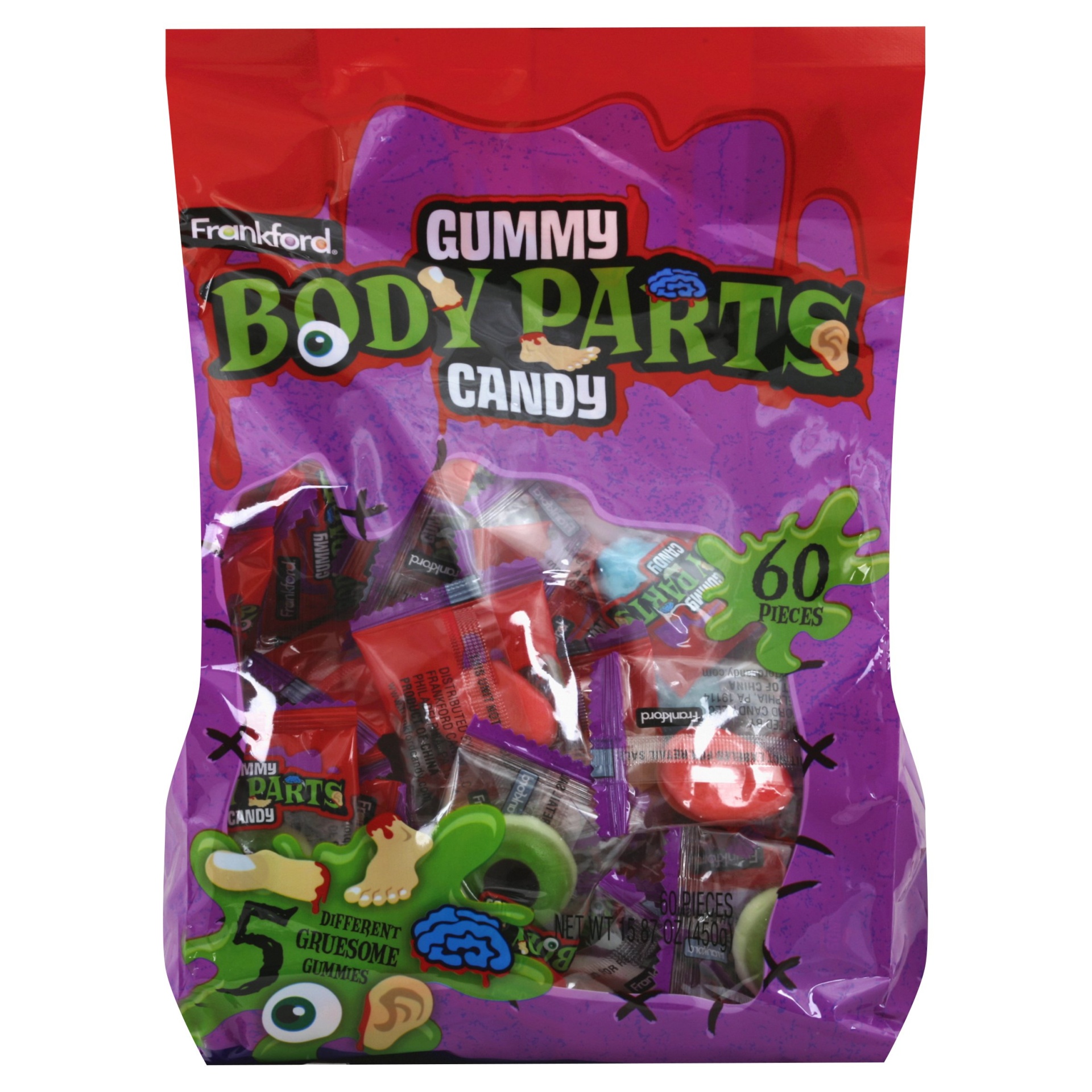 slide 1 of 1, Frankford Gummy Body Parts Candy, 60 ct