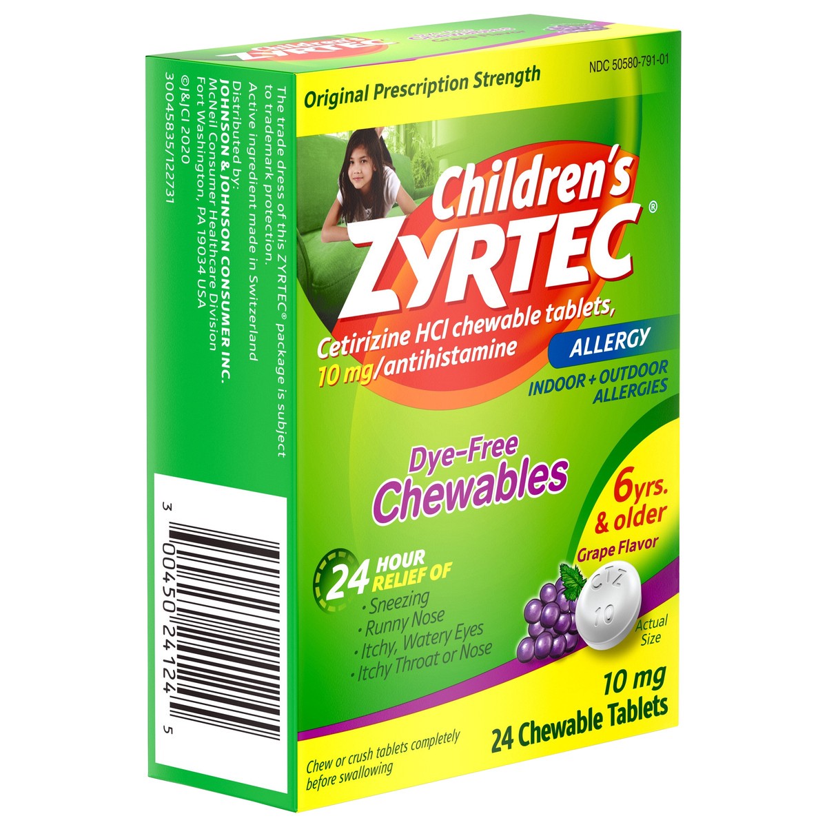 slide 3 of 7, Zyrtec Children's Zyrtec Allergy Dye-Free Chewables 6 Years & Older Grape Flavor 24 Count, 24 ct