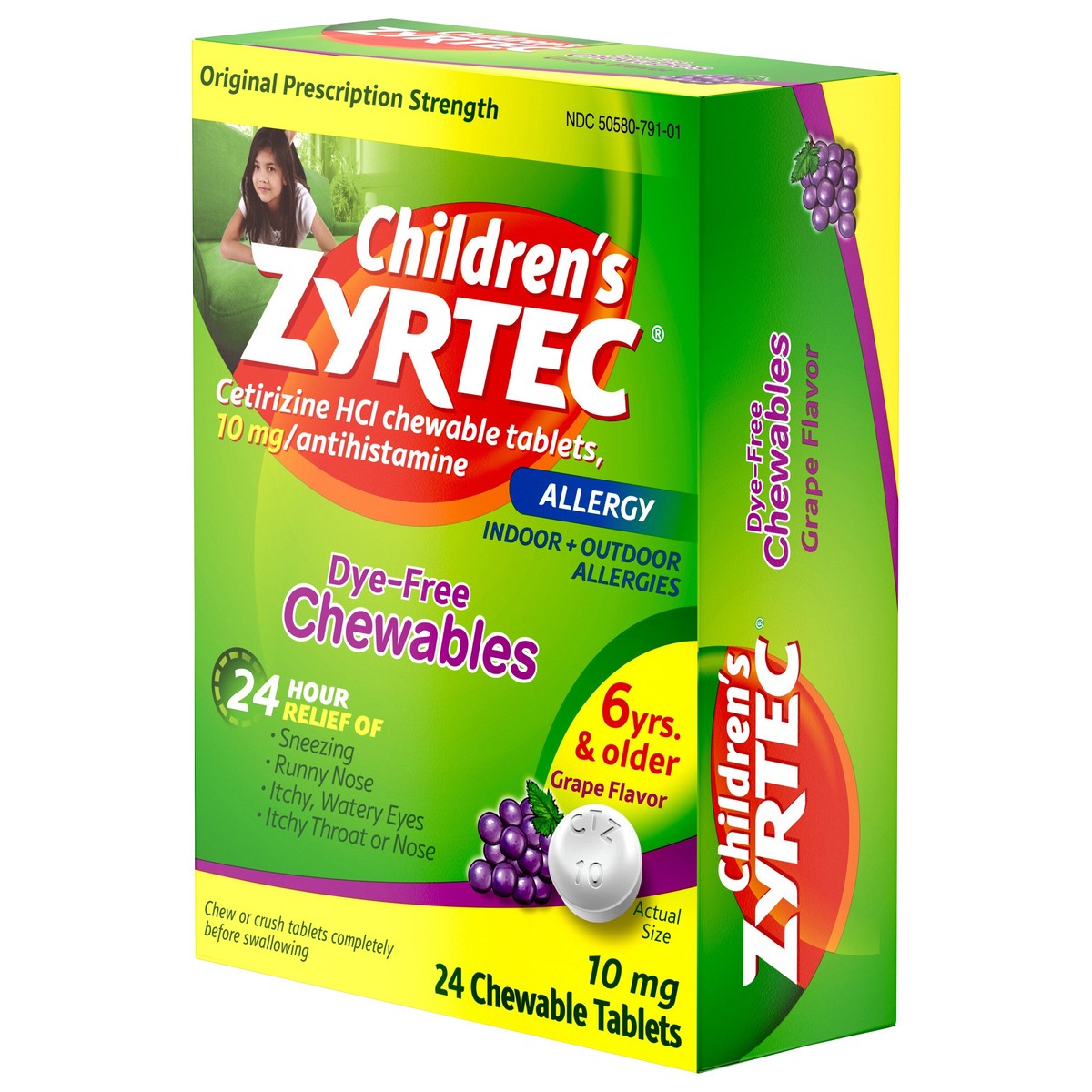 slide 5 of 7, Zyrtec Children's Zyrtec Allergy Dye-Free Chewables 6 Years & Older Grape Flavor 24 Count, 24 ct