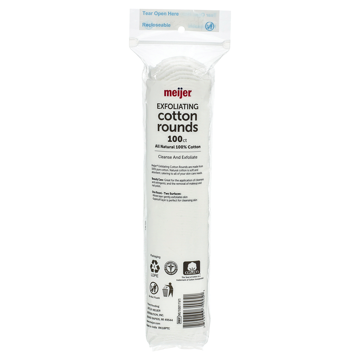 slide 5 of 5, Meijer Exfoliating Cotton Rounds, 100 ct