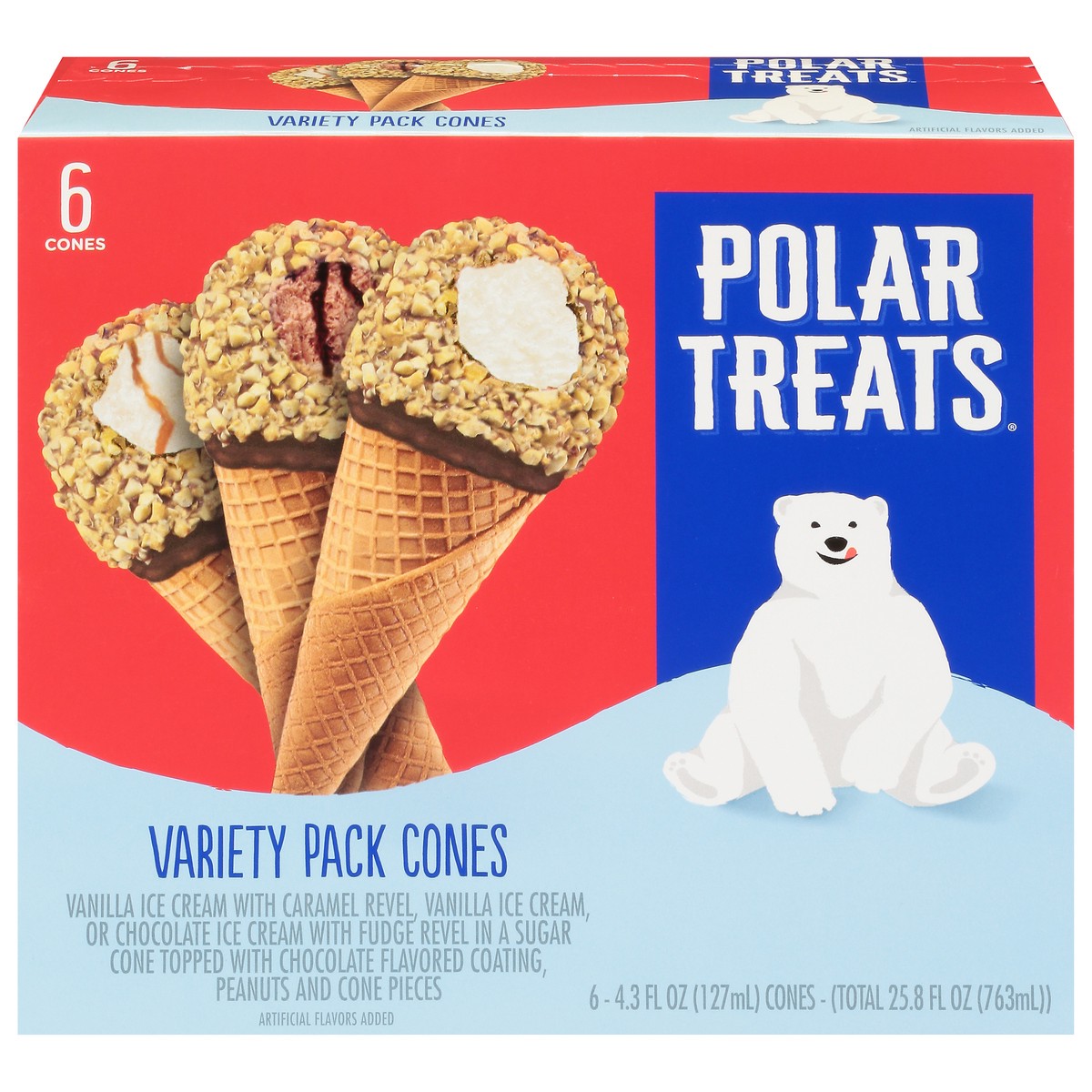 slide 1 of 9, Polar Treats Variety Pack Ice Cream Cone, 6pk, 6 ct