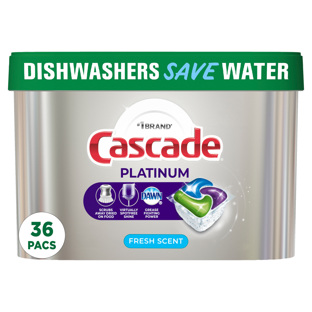 slide 1 of 1, Cascade Platinum Dishwasher Pods, Dishwasher Detergent, Dish Detergent Soap, Fresh, 34 Count, 34 ct