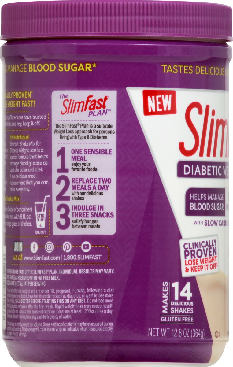 slide 5 of 8, SlimFast Vanilla Milkshake Diabetic Weight Loss Powder, 12.8 oz