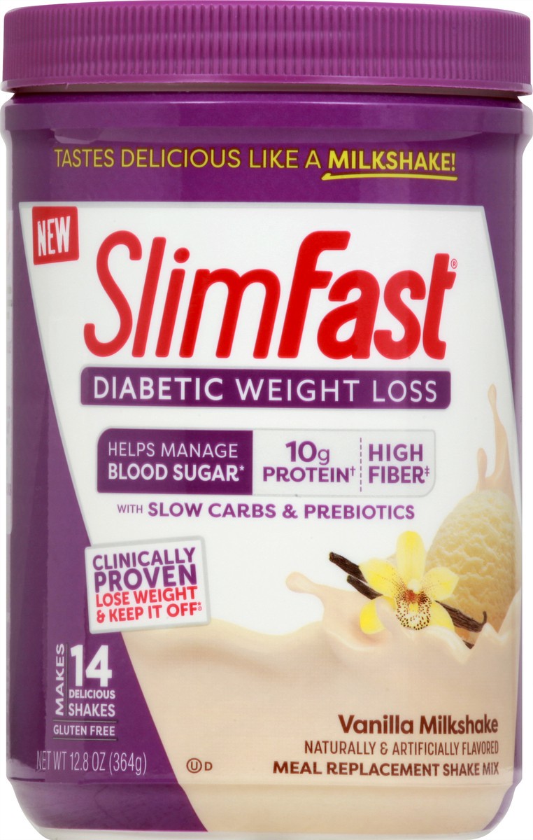 slide 7 of 8, SlimFast Vanilla Milkshake Diabetic Weight Loss Powder, 12.8 oz