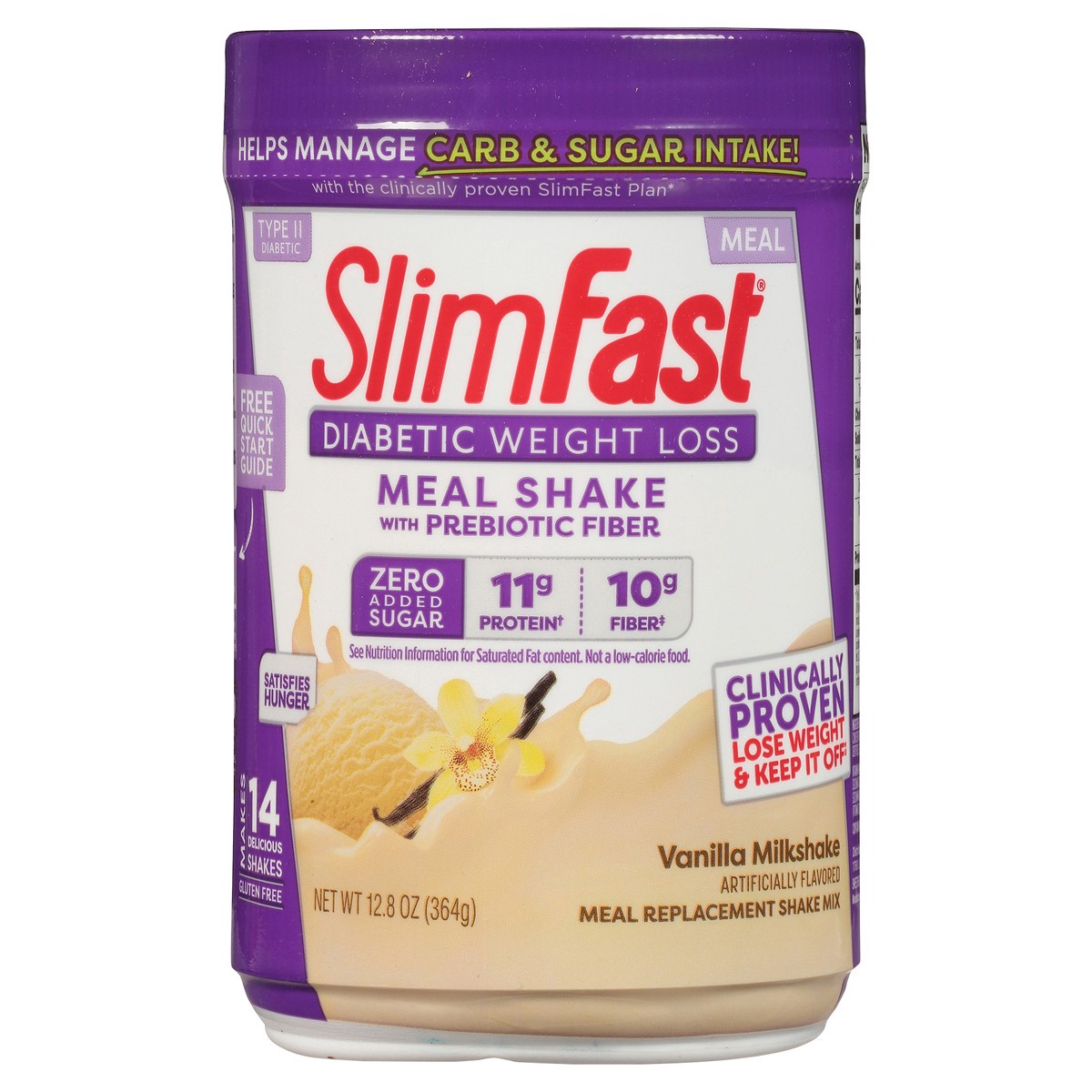 slide 1 of 8, SlimFast Vanilla Milkshake Diabetic Weight Loss Powder, 12.8 oz