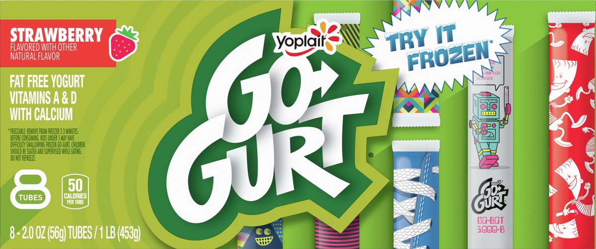 slide 5 of 9, Yoplait Go-GURT Strawberry Kids Fat Free Yogurt, Gluten Free, 2 oz. Yogurt Tubes (8 Count), 8 ct