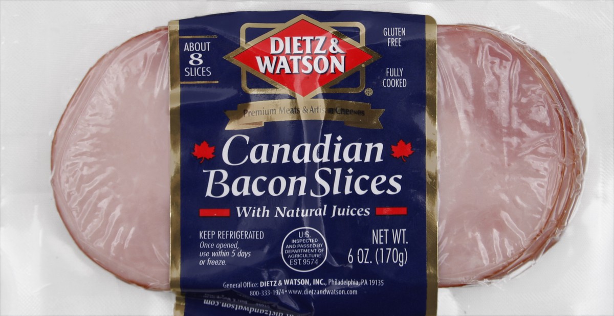 slide 2 of 5, Dietz & Watson Canadian Style Bacon Slices with Natural Juices 6 oz, 6 oz