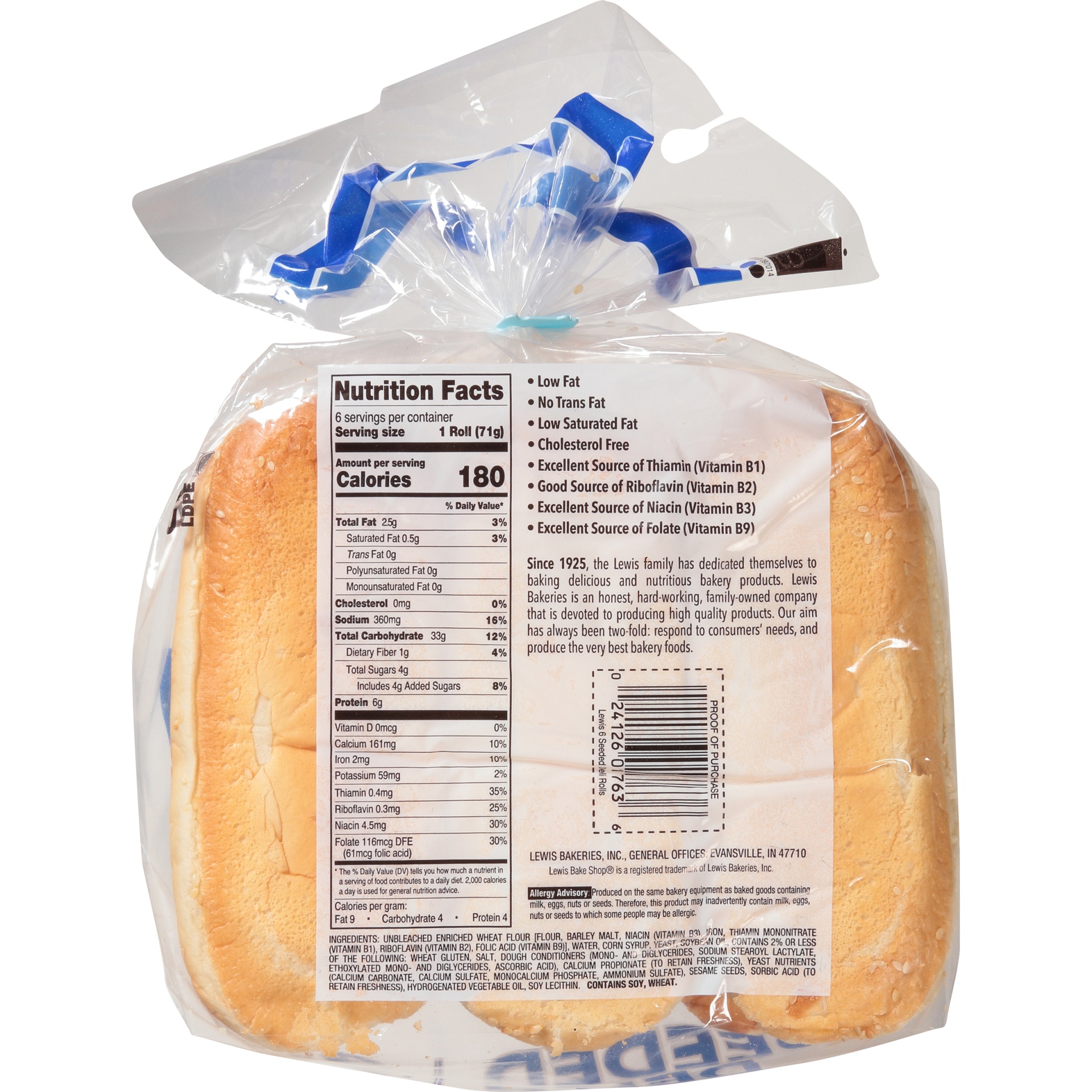 slide 6 of 8, Lewis Bakeries Seeded Deli Bun, 6 ct