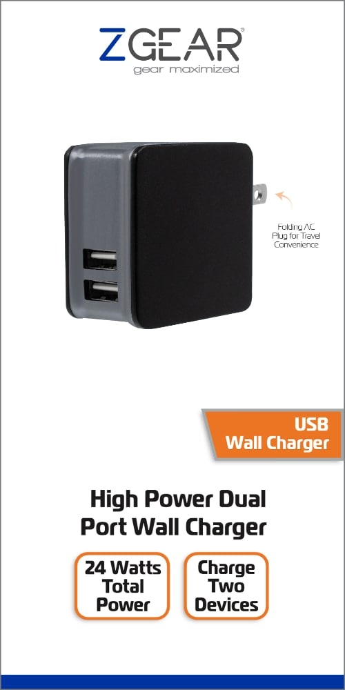 slide 1 of 1, Zgear High Power Dual Port Wall Charger - Black, 1 ct