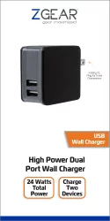 Zgear High Power Dual Port Wall Charger - Black