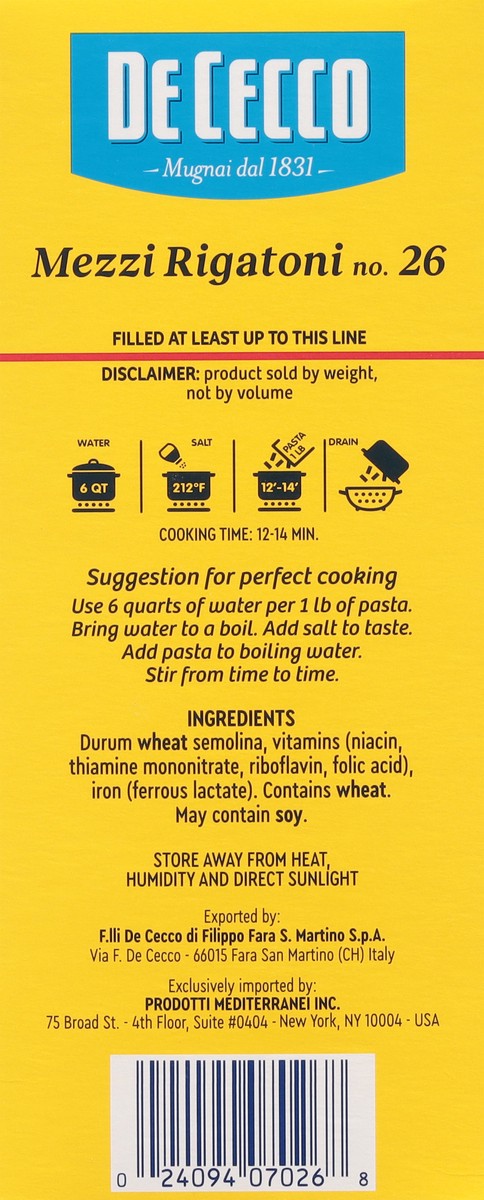 slide 7 of 13, De Cecco No. 26 Mezzi Rigatoni 1 lb, 16 oz