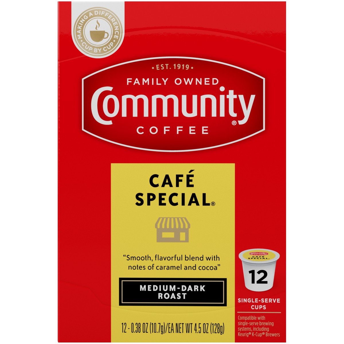 slide 5 of 13, Community Coffee Coffee Cafe Special Medium-Dark Roast Coffee Single-Serve Cups - 4.5 oz, 12 ct