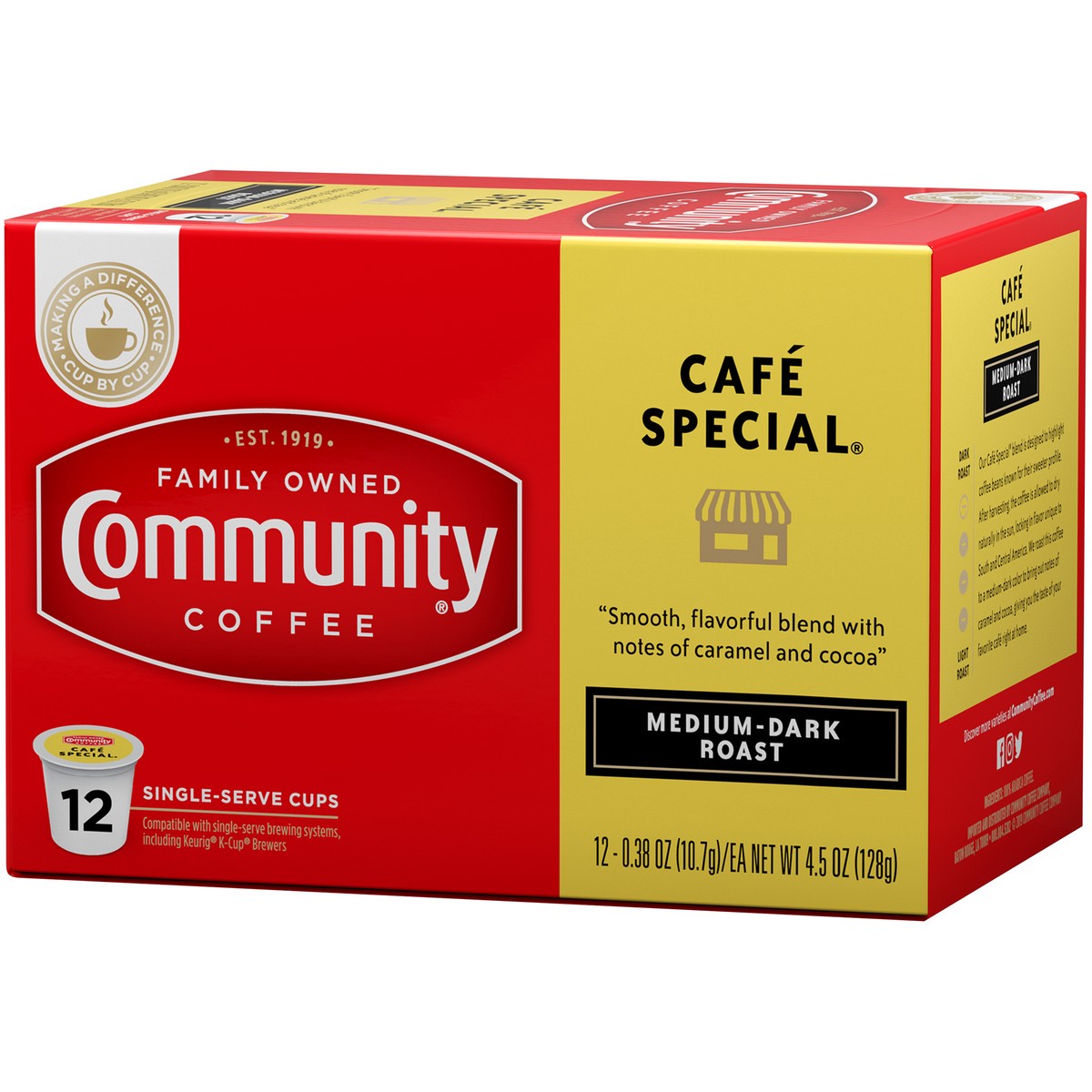 slide 8 of 13, Community Coffee Coffee Cafe Special Medium-Dark Roast Coffee Single-Serve Cups - 4.5 oz, 12 ct