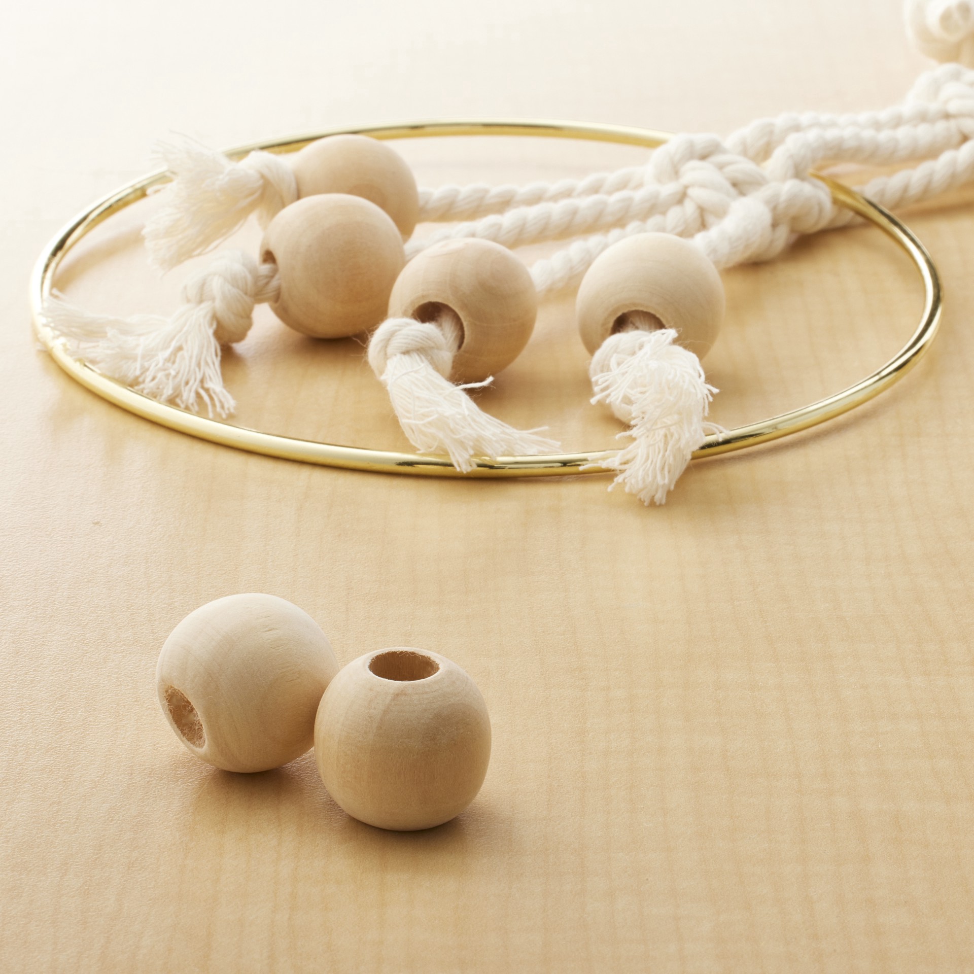 slide 3 of 3, Natural Wood Round Beads By Loops & Threads, 25mm, 25 mm