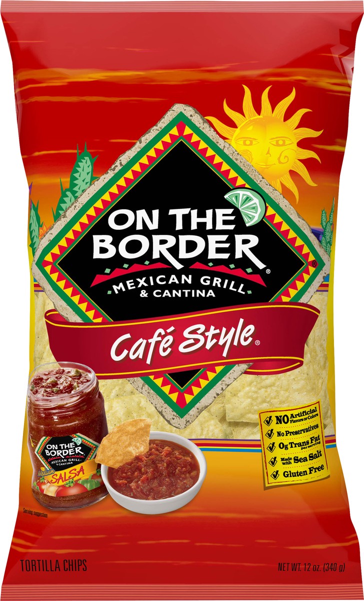 slide 1 of 3, On The Border Cafe Style Tortilla Chips 12 oz, 12 oz