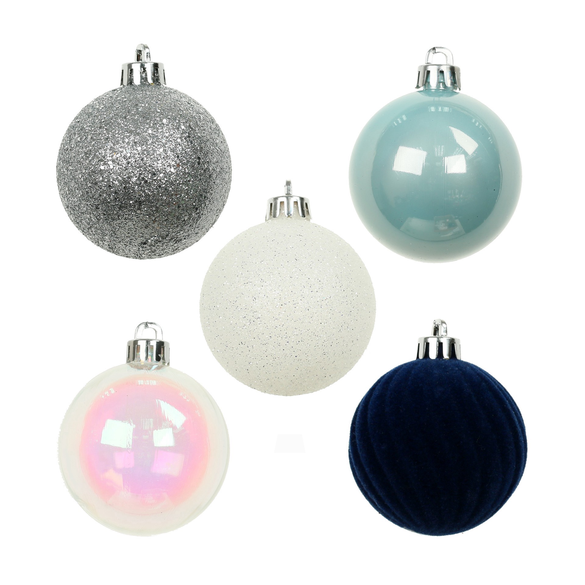 slide 3 of 3, 5 Pack 2.2" Blue & Silver Shatterproof Ball Ornaments By Ashland, 5 ct