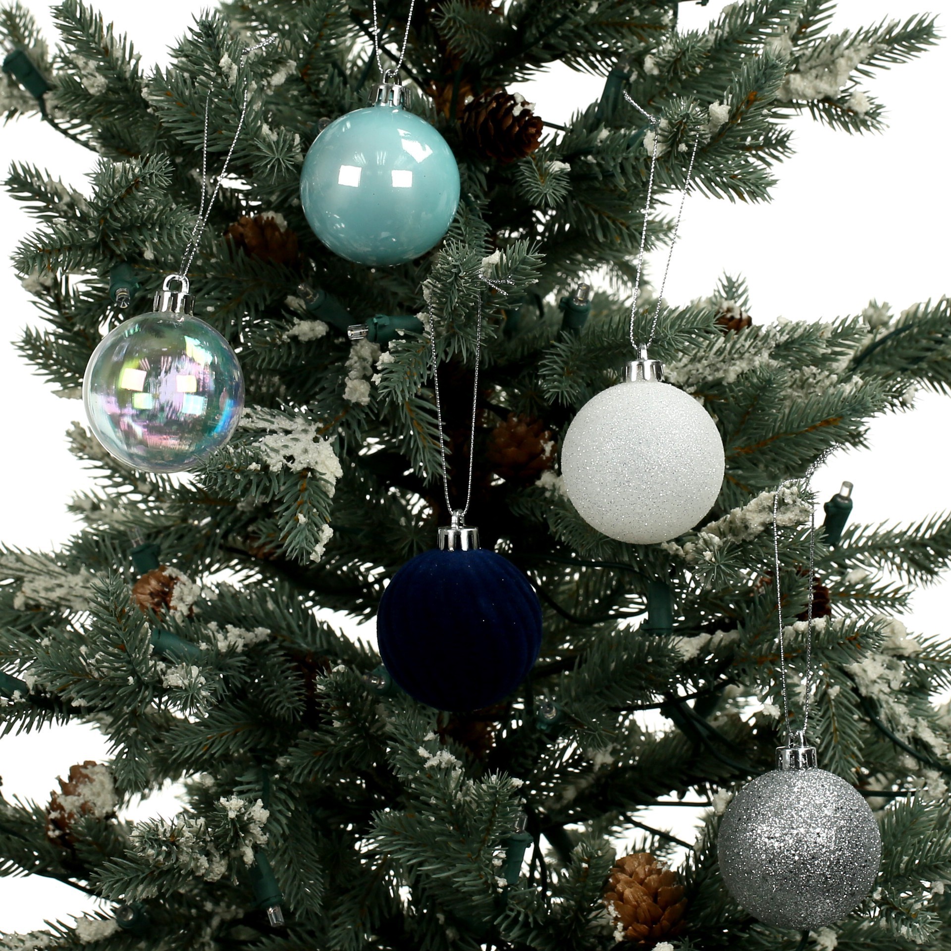 slide 2 of 3, 5 Pack 2.2" Blue & Silver Shatterproof Ball Ornaments By Ashland, 5 ct