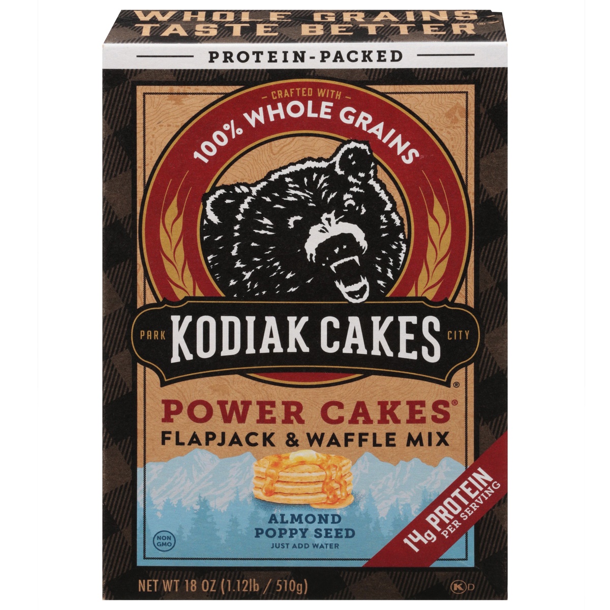 slide 1 of 1, Kodiak Cakes Power Cakes Falpjack & Waffle Mix Almond & Poppy Seed, 18 oz