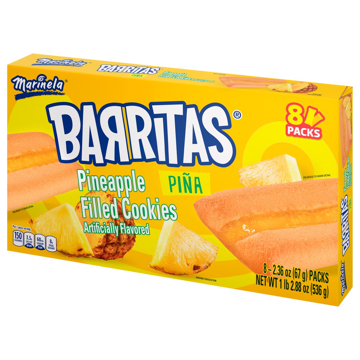 slide 8 of 9, Marinela Barritas Piña Filled Cookies, 8 packs, Pineapple Cookie Bars, 18.88 oz Multipack, 8 ct