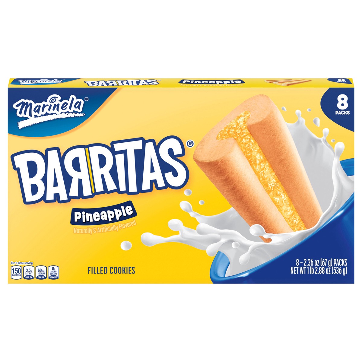 slide 1 of 9, Marinela Barritas Piña Filled Cookies, 8 packs, 18.88 oz, 8 ct