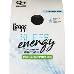L'Eggs Sheer Energy Medium Support Control Top Pantyhose, Jet Black, Size Q+