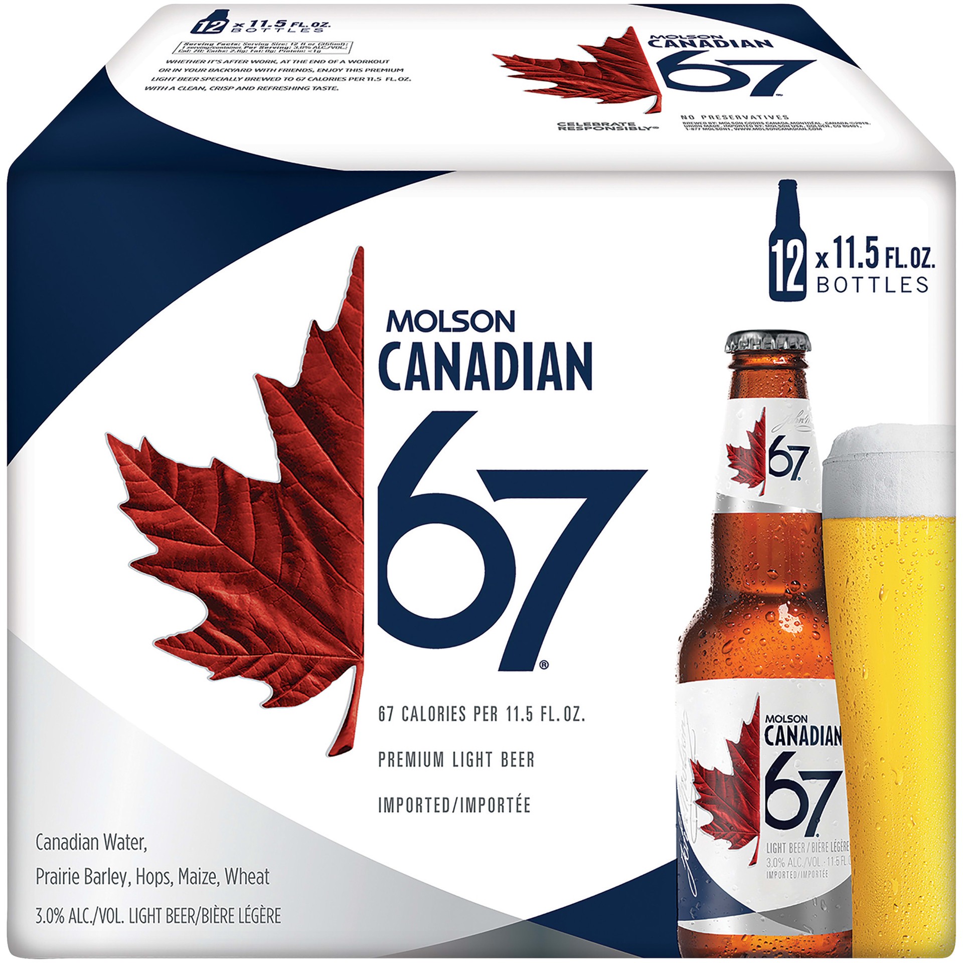 slide 3 of 3, Molson Canadian 67 Molson Canadian Light Beer, 12 Pack, 12 fl. oz. Can, 3% ABV, 12 pk, 11.5 fl. oz.