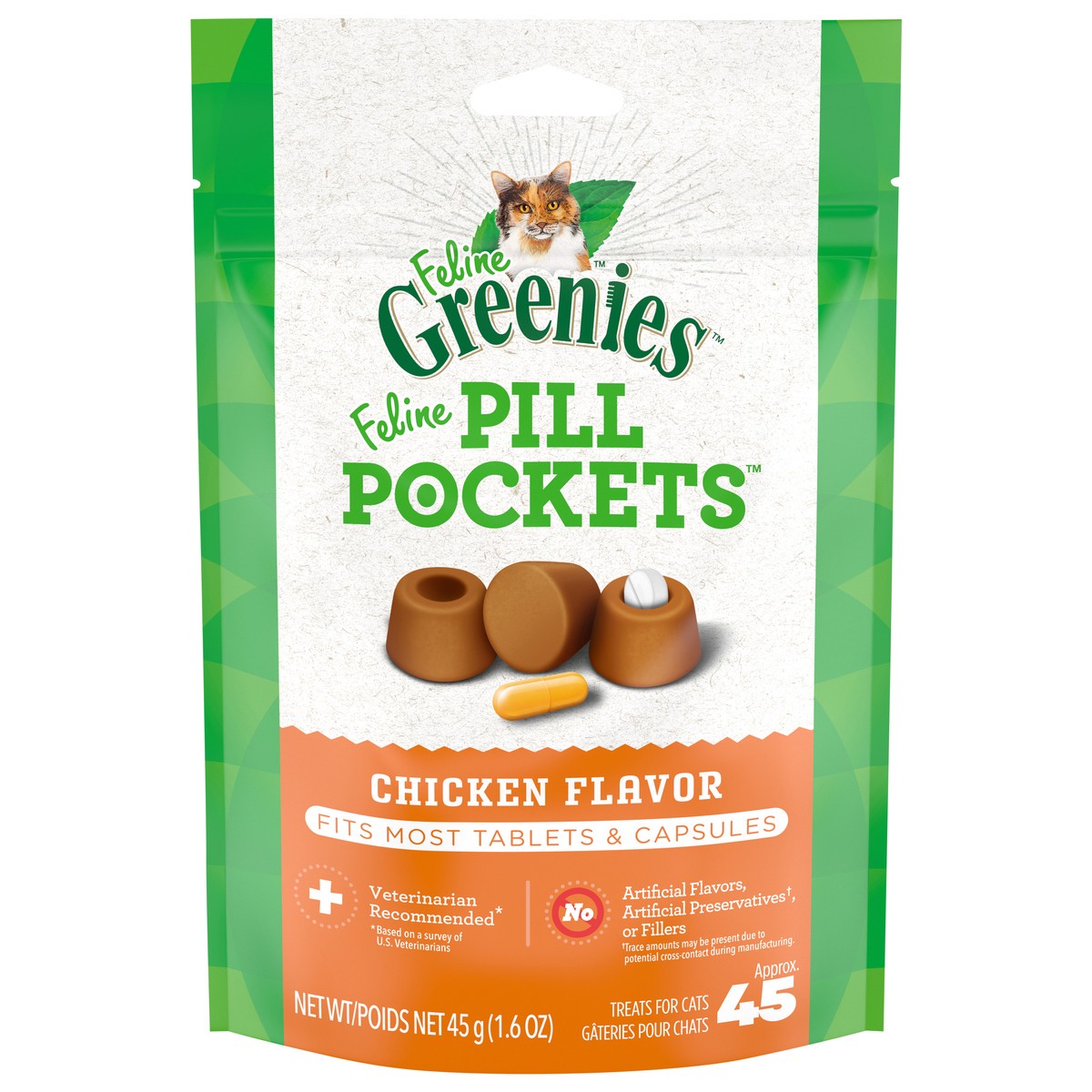 slide 1 of 3, Greenies Feline Pill Pockets Chicken Adult Cat Treats - 1.6oz, 1.6 oz