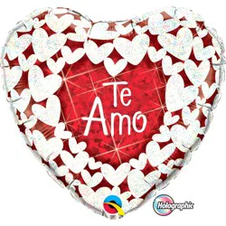 Holographic Te Amo Glitter Hearts 18 foil balloon