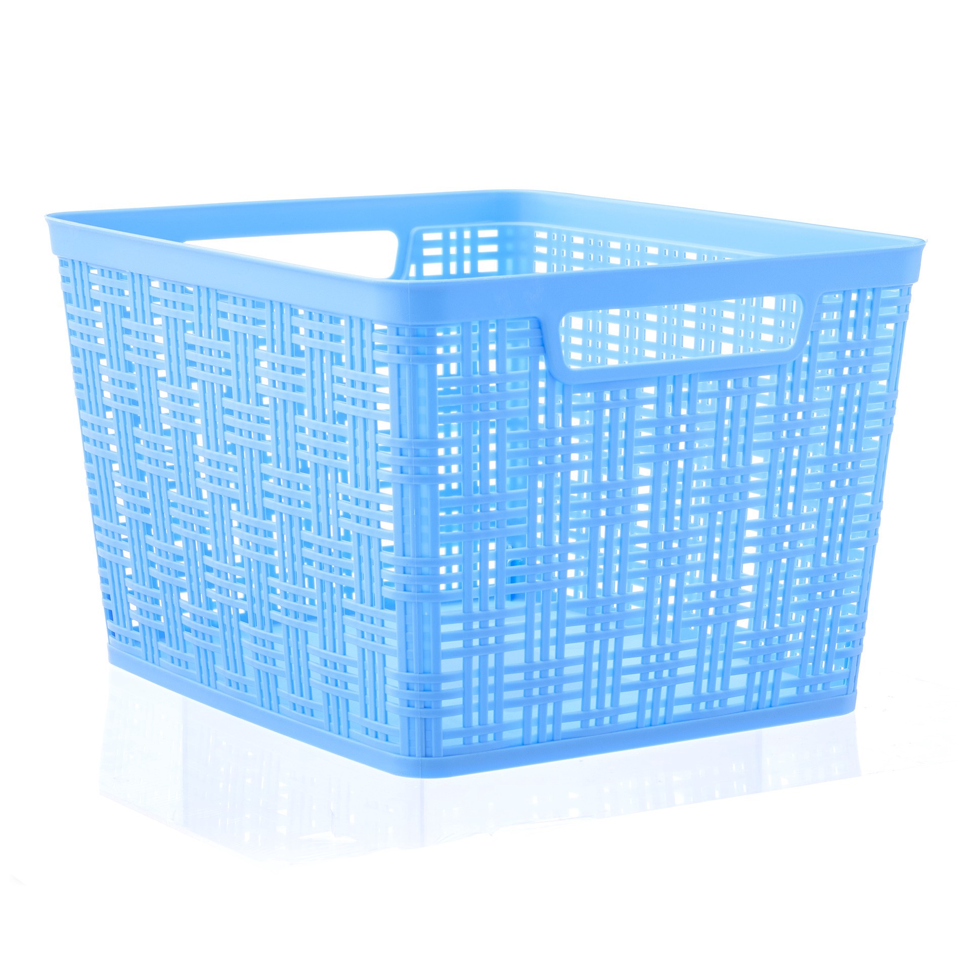 slide 2 of 2, Blue Plastic Wicker Storage Basket By Simply Tidy, 14.2 in x 12 in x 5.5 in