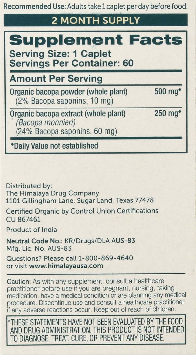 slide 2 of 10, Himalaya Organic Caplets Bacopa 60 ea, 60 ct