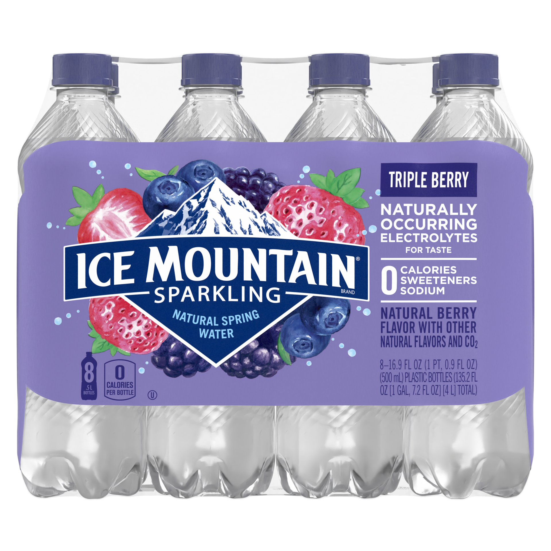 slide 3 of 5, Ice Mountain Sparkling Water, Triple Berry, 16.9 oz. Bottles (8 Count), 16.9 fl oz