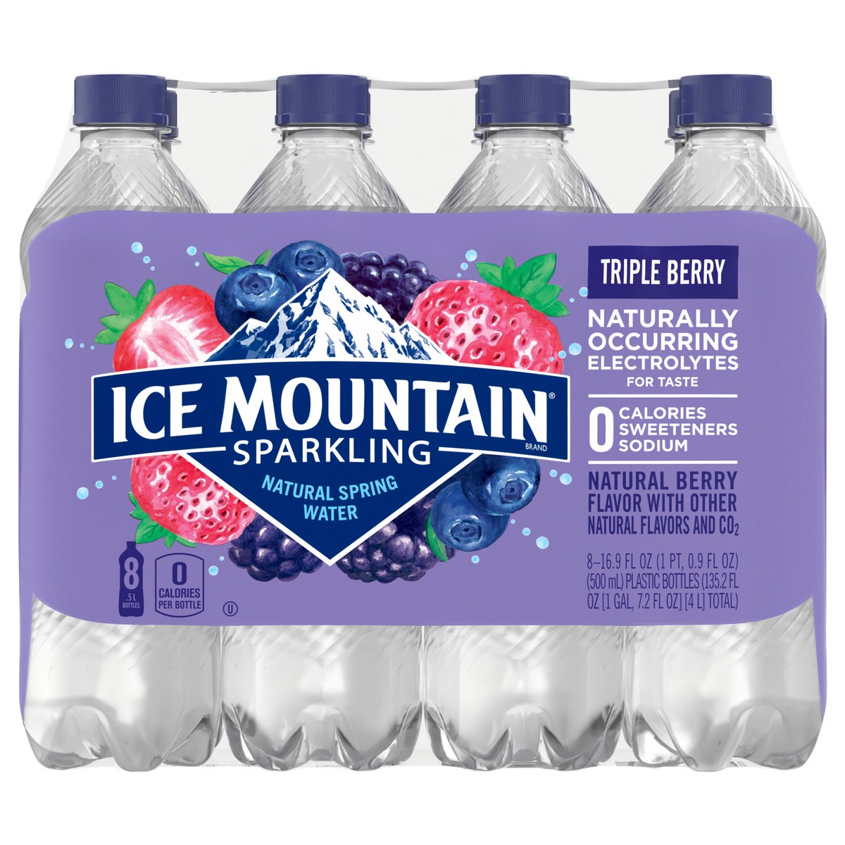 slide 1 of 5, Ice Mountain Sparkling Water, Triple Berry, 16.9 oz. Bottles (8 Count), 8 ct; 16.9 oz