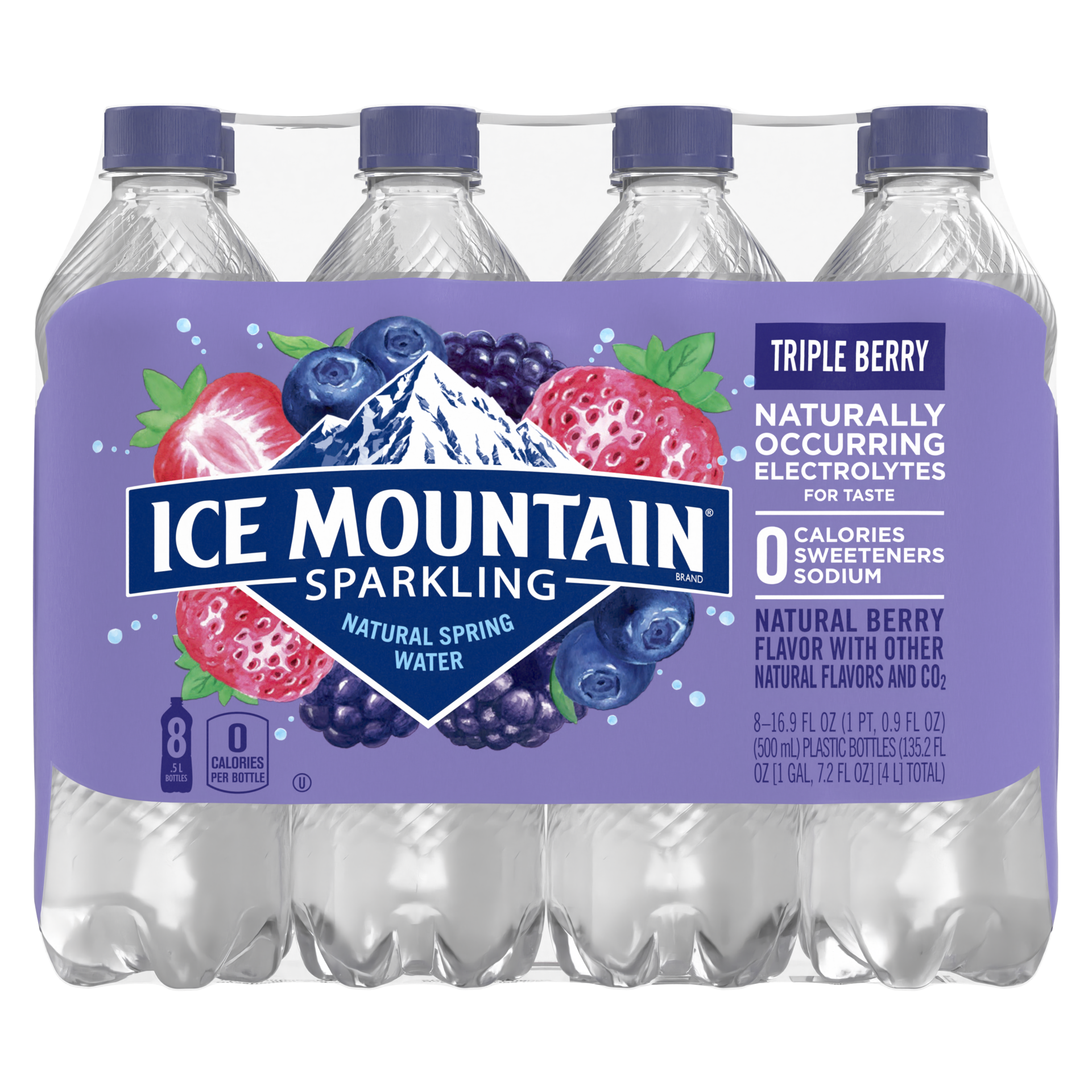 slide 1 of 5, Ice Mountain Sparkling Water, Triple Berry, 16.9 oz. Bottles (8 Count), 16.9 fl oz