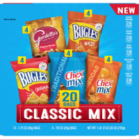 slide 20 of 29, General Mills Classic Mix Snack Variety Pack, Bugles Original & Nacho Cheese, Gardetto''s Original Recipe, Chex Mix Traditional & Cheddar, 28 oz (20 Bags), 20 ct