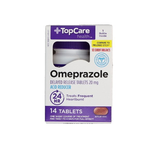 slide 1 of 10, TopCare Health 20 mg Omeprazole 14 Tablets, 14 ct