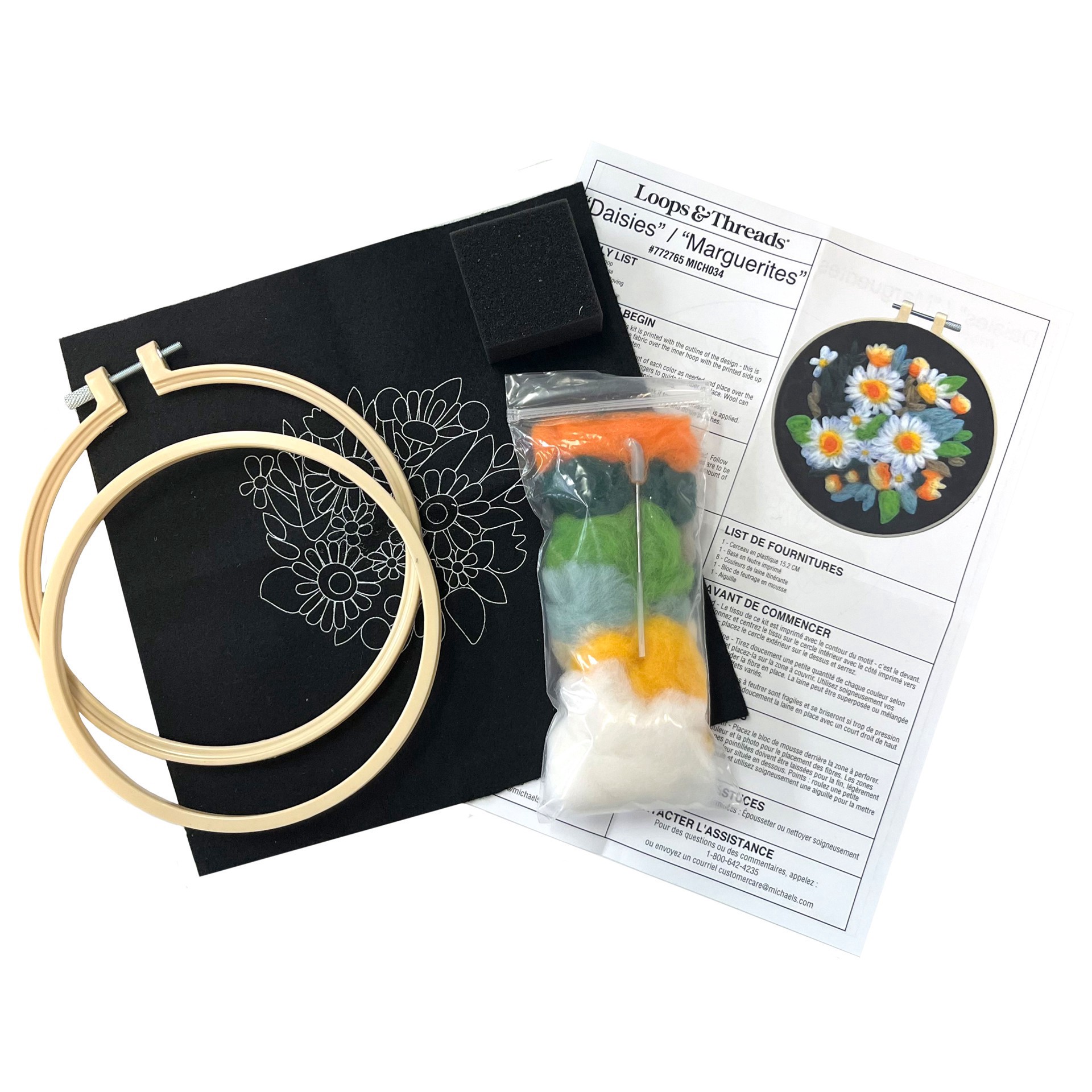 slide 2 of 4, 6" Daisy Needle Felting Kit With Hoop By Loops & Threads, 6 in