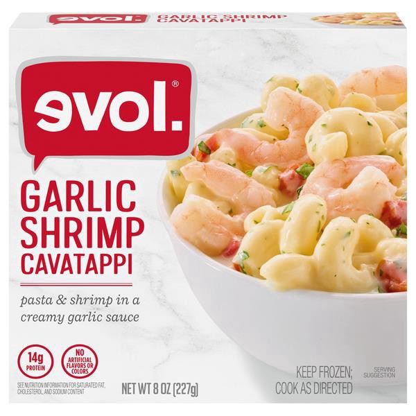 slide 1 of 1, EVOL Evol Garlic Shrimp Cavatappi, Frozen Meal, 8 oz., 8 oz