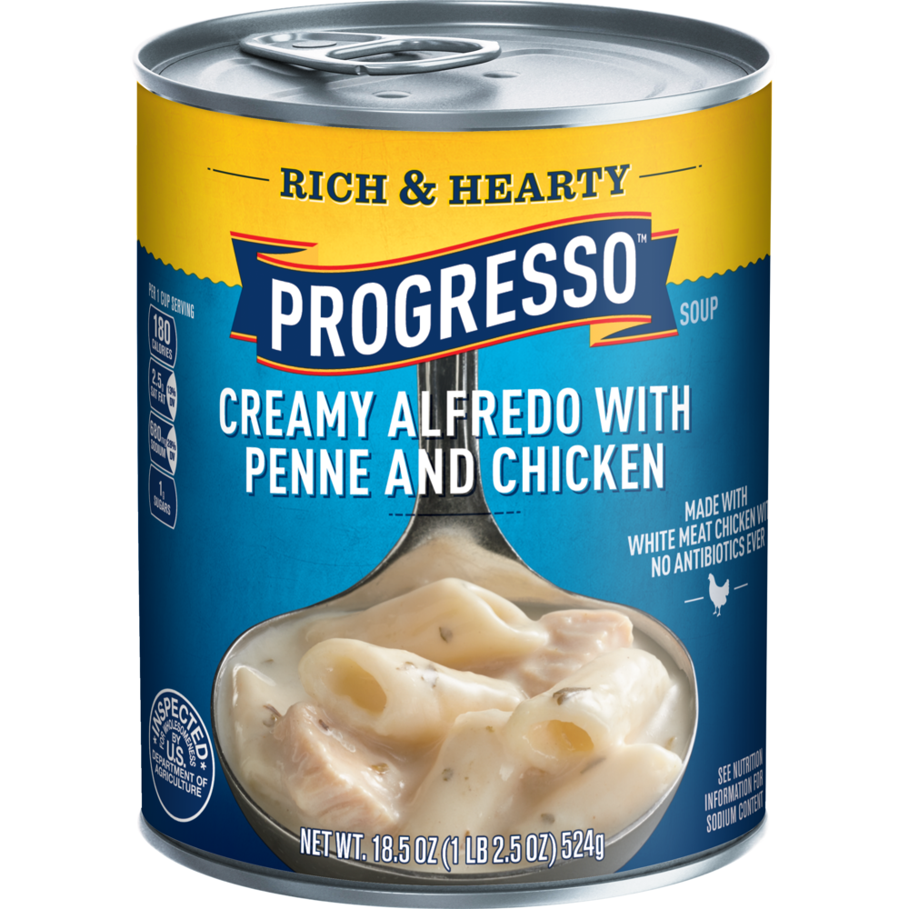 slide 1 of 1, Progresso Rich & Hearty Creamy Alfredo with Penne & Chicken Soup, 18.5 oz