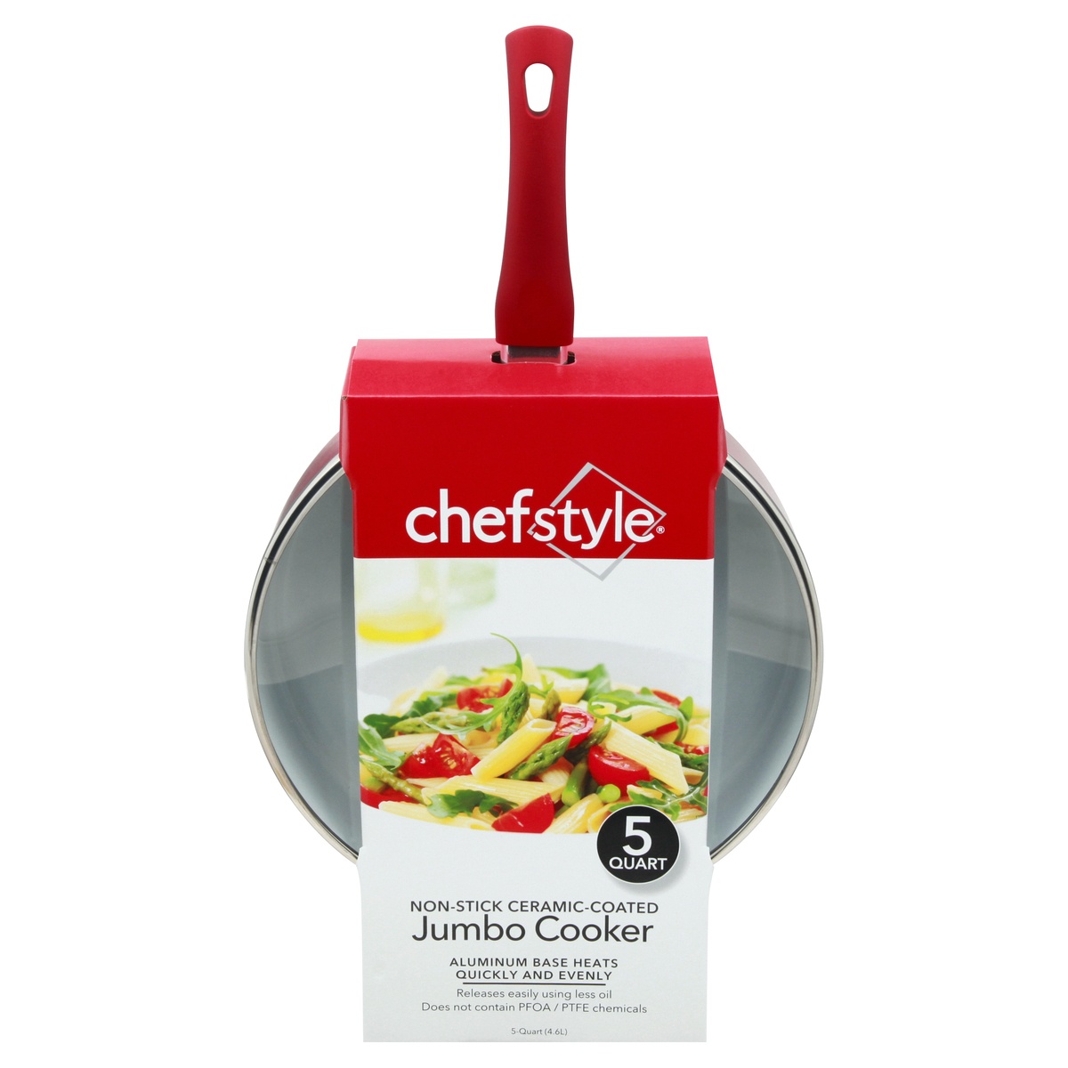 slide 1 of 1, chefstyle Red 5 QT Non-Stick Ceramic Coated Jumbo Cooker with Lid, 1 ct