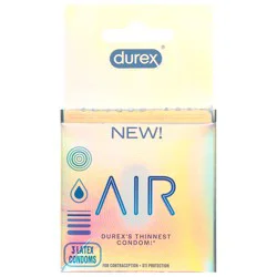 Durex Air Condoms, Extra Thin, Transparent Natural Rubber Latex Condoms For Men, Fsa & Hsa Eligible, 3 Count
