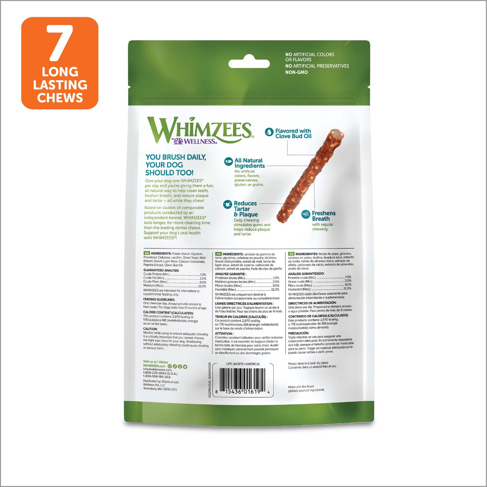slide 5 of 5, WHIMZEES Wellness Veggie Sausage Dog Dental Treats, Natural Chews, Large Size Stick, (7 Count), 1 ct