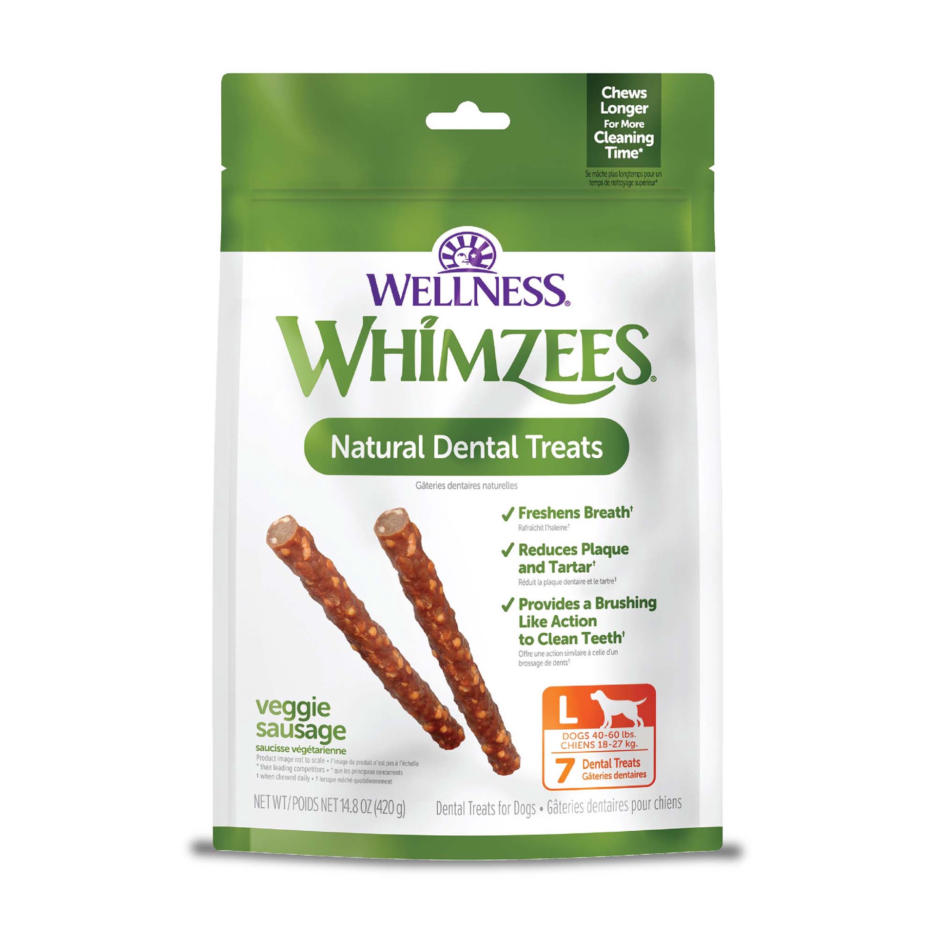 slide 1 of 5, WHIMZEES Wellness Veggie Sausage Dog Dental Treats, Natural Chews, Large Size Stick, (7 Count), 1 ct