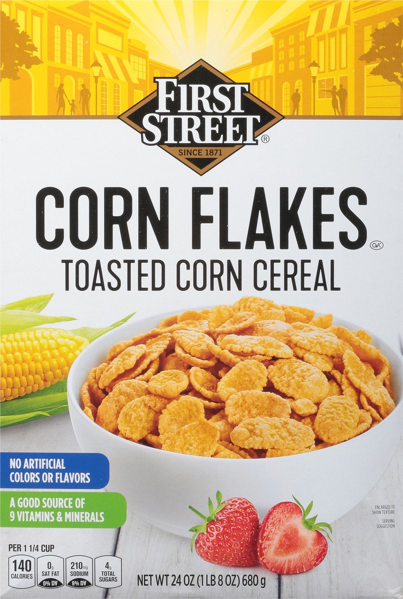 slide 6 of 14, First Street Cereal Corn Flakes Toasted, 24 oz