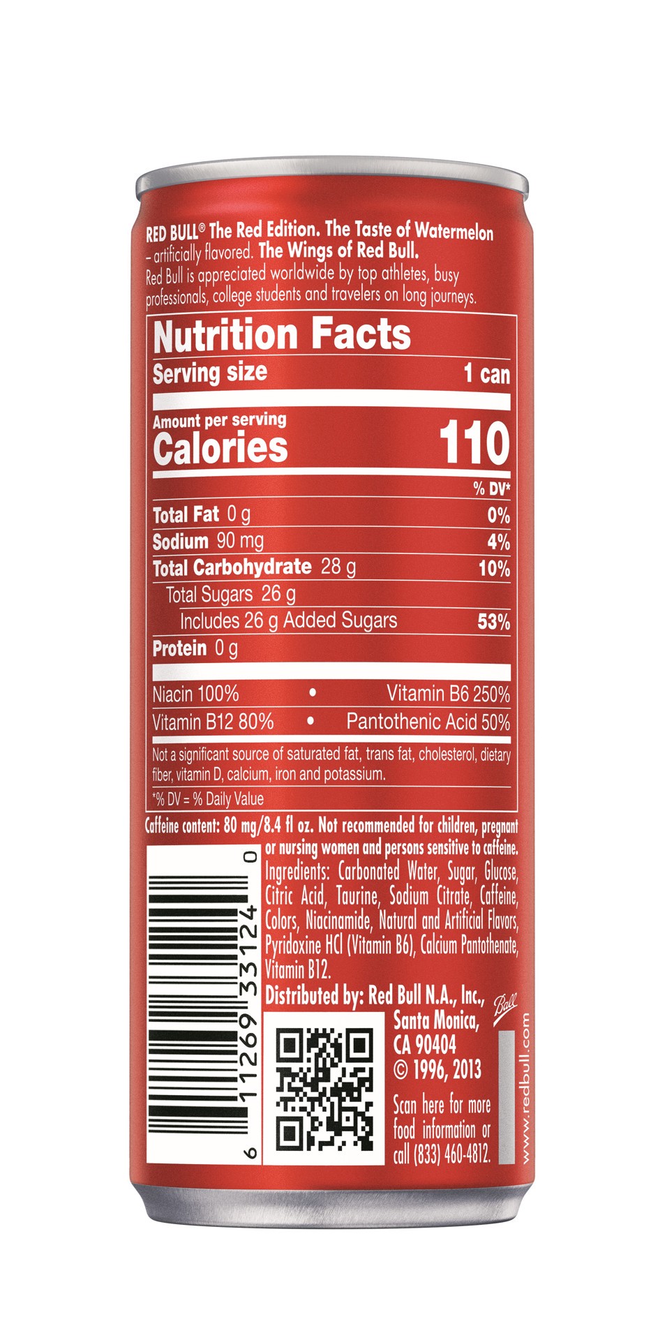 slide 4 of 4, Red Bull Red Edition Energy Drink, Watermelon, 80mg Caffeine, 8.4 fl oz, Pack of 4 Cans, 4 ct; 8.4 fl oz