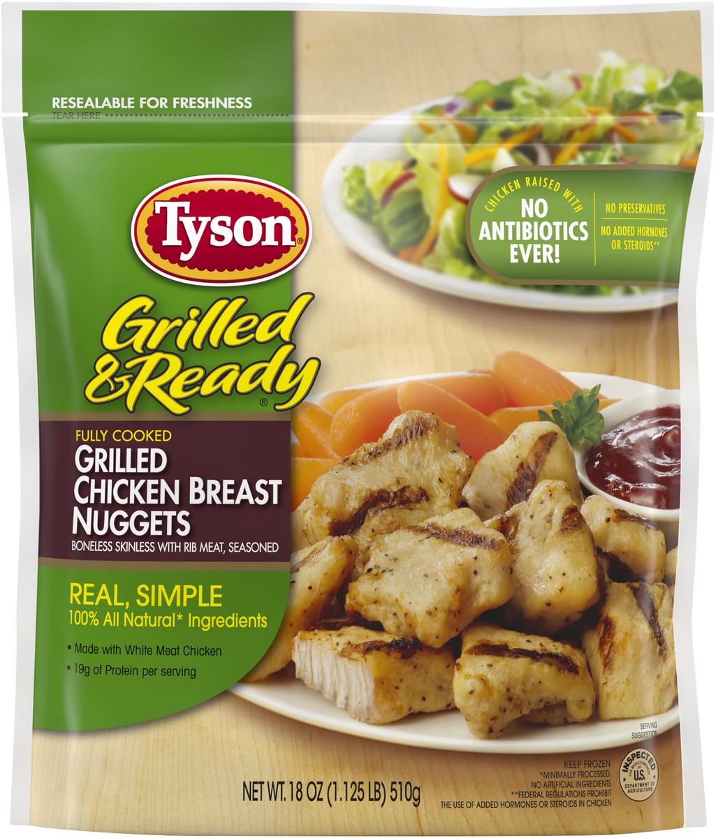 slide 4 of 4, TYSON GRILLED AND READY Tyson Grilled & Ready Fully Cooked Grilled Chicken Breast Nuggets, 18 oz, 510.29 g