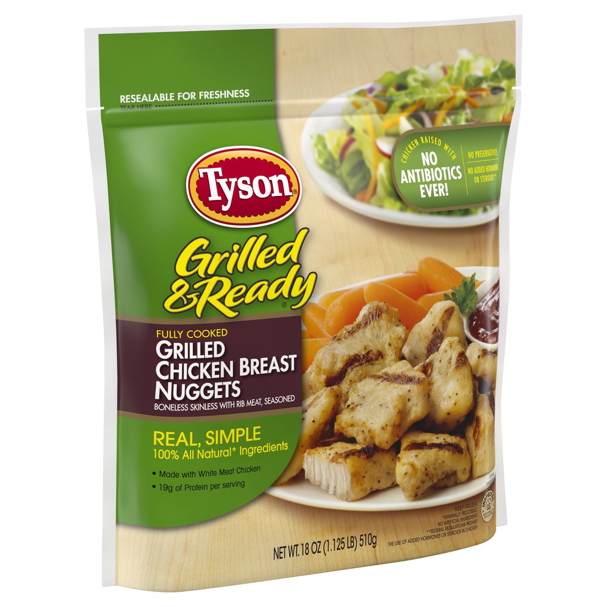 slide 1 of 4, TYSON GRILLED AND READY Tyson Grilled & Ready Fully Cooked Grilled Chicken Breast Nuggets, 18 oz, 510.29 g