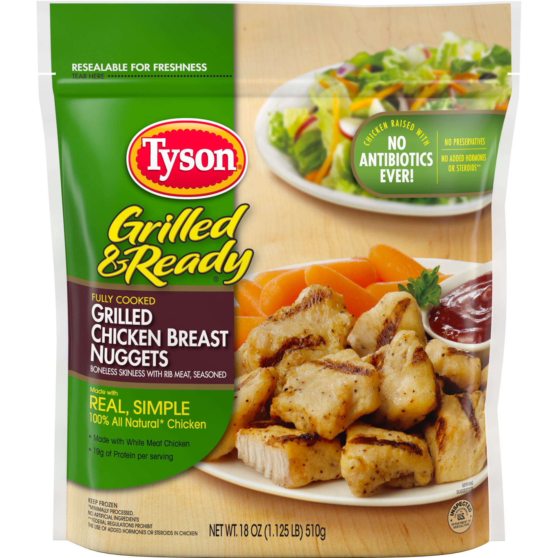 slide 1 of 4, Tyson Grilled & Ready Fully Cooked Grilled Chicken Breast Nuggets, 18 oz, 510.29 g