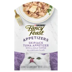 Purina Fancy Feast Appetizers Lickable Grain Free Wet Cat Food Topper Skipjack Tuna Appetizer with Sole